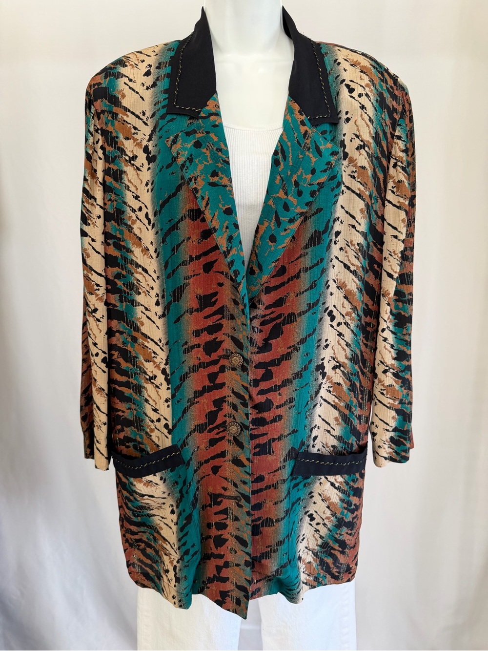 90s Carole Little Abstract Animal Print Blazer Jacket Size L/XL